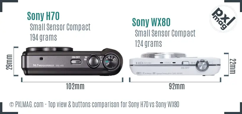 Sony H70 vs Sony WX80 top view buttons comparison