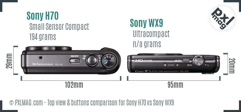 Sony H70 vs Sony WX9 top view buttons comparison