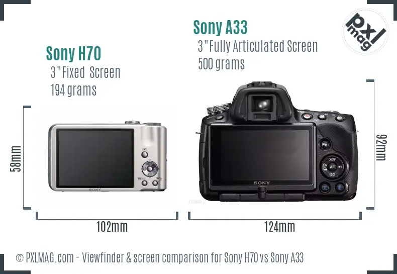 Sony H70 vs Sony A33 Screen and Viewfinder comparison