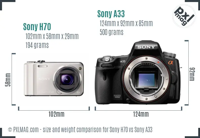 Sony H70 vs Sony A33 size comparison