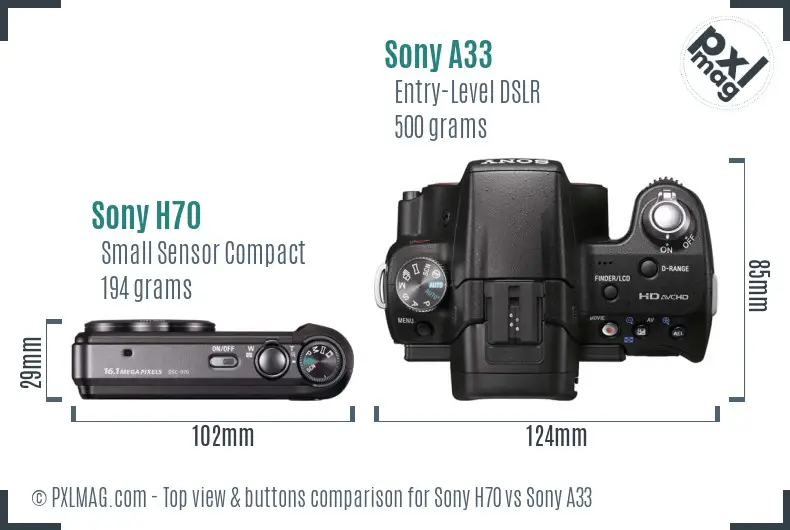 Sony H70 vs Sony A33 top view buttons comparison