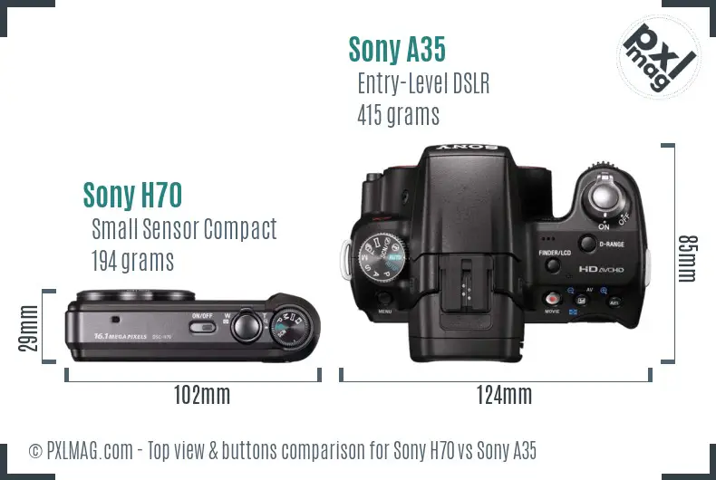 Sony H70 vs Sony A35 top view buttons comparison
