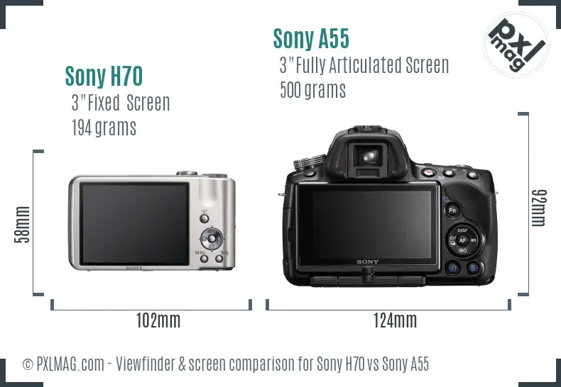 Sony H70 vs Sony A55 Screen and Viewfinder comparison
