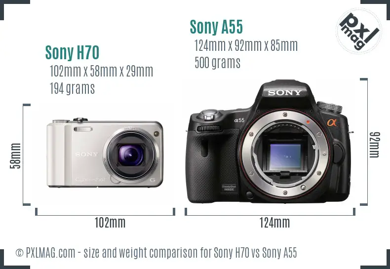 Sony H70 vs Sony A55 size comparison