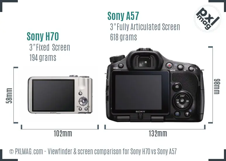 Sony H70 vs Sony A57 Screen and Viewfinder comparison