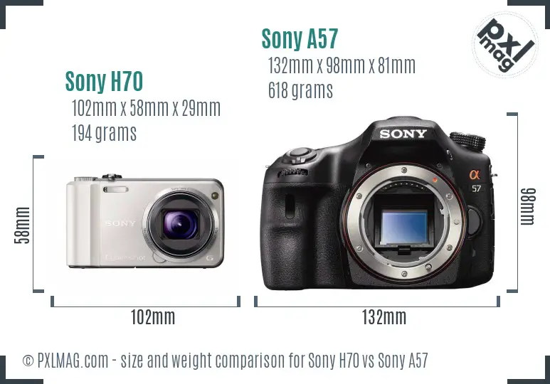 Sony H70 vs Sony A57 size comparison
