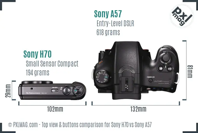 Sony H70 vs Sony A57 top view buttons comparison