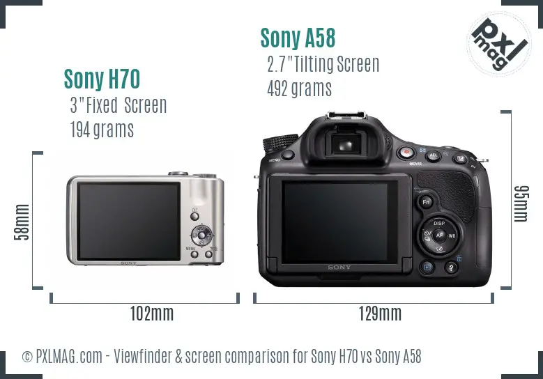 Sony H70 vs Sony A58 Screen and Viewfinder comparison