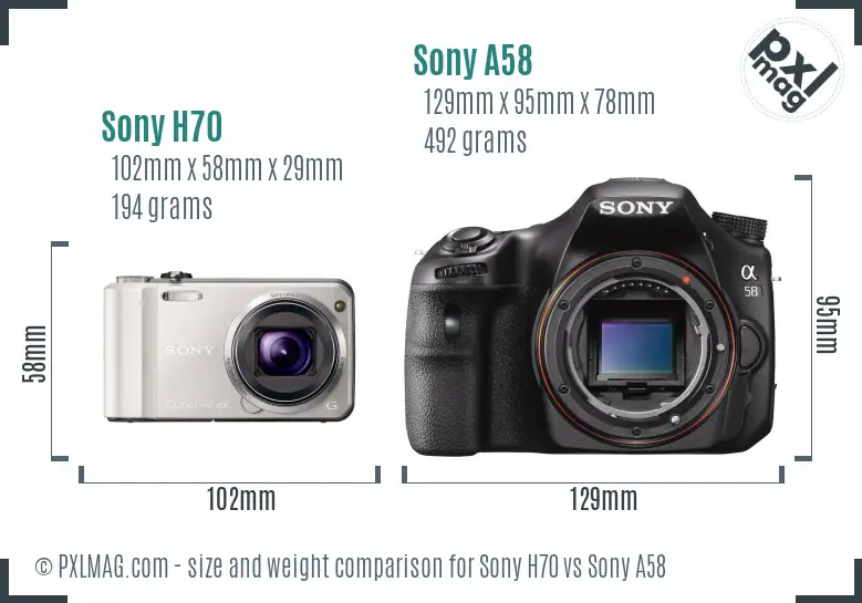 Sony H70 vs Sony A58 size comparison