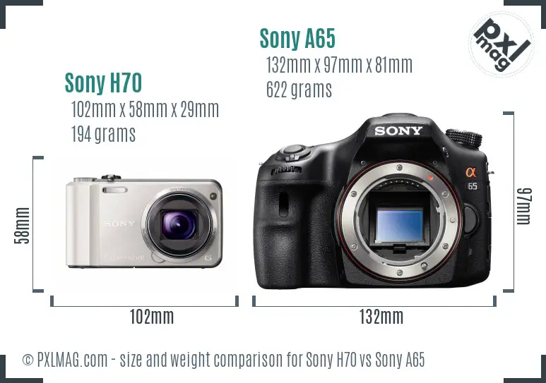 Sony H70 vs Sony A65 size comparison