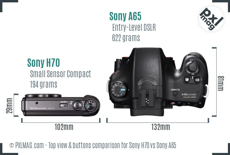 Sony H70 vs Sony A65 top view buttons comparison
