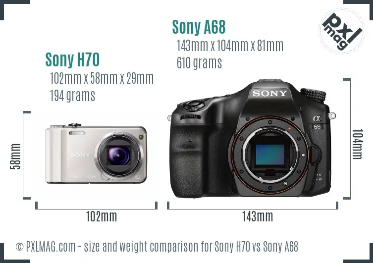 Sony H70 vs Sony A68 size comparison