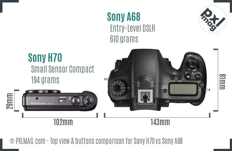 Sony H70 vs Sony A68 top view buttons comparison