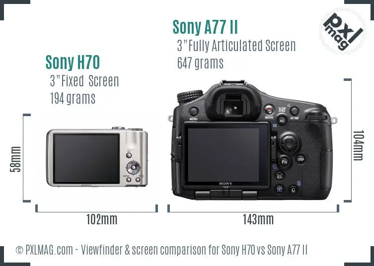 Sony H70 vs Sony A77 II Screen and Viewfinder comparison