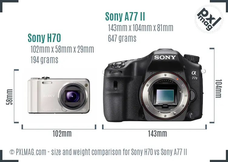 Sony H70 vs Sony A77 II size comparison