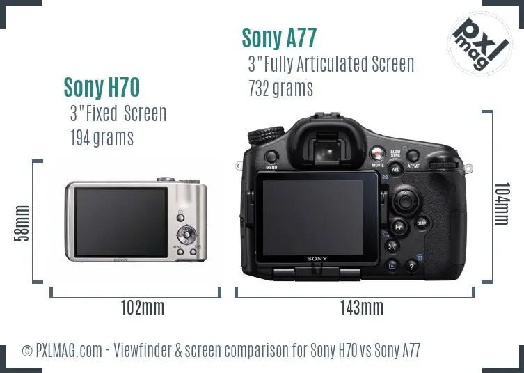 Sony H70 vs Sony A77 Screen and Viewfinder comparison