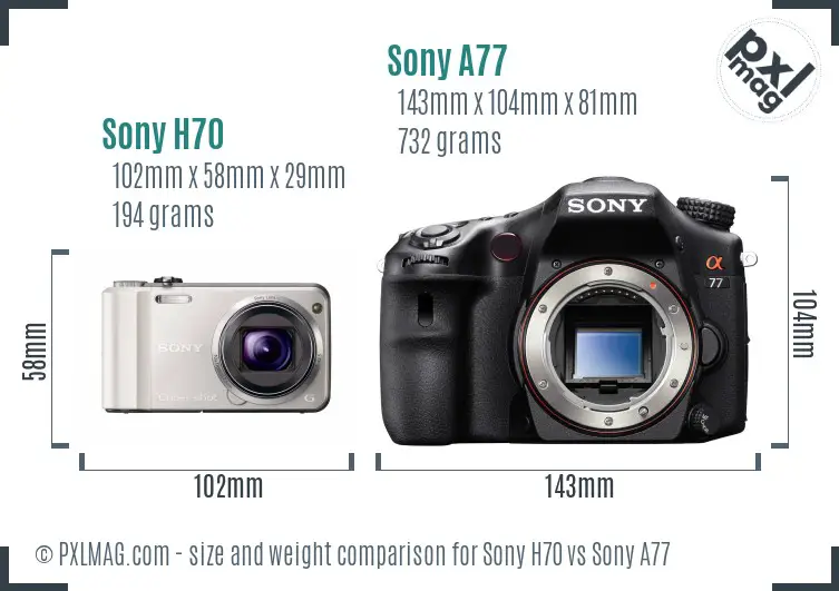 Sony H70 vs Sony A77 size comparison