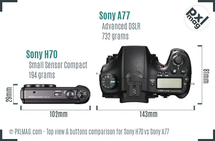 Sony H70 vs Sony A77 top view buttons comparison