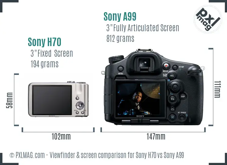 Sony H70 vs Sony A99 Screen and Viewfinder comparison