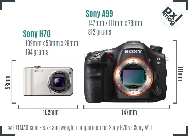 Sony H70 vs Sony A99 size comparison