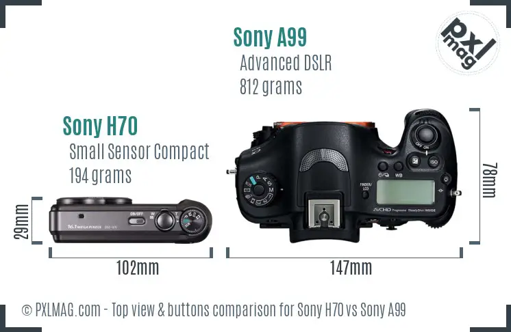 Sony H70 vs Sony A99 top view buttons comparison