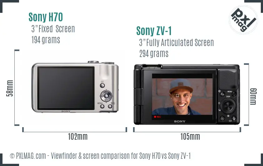 Sony H70 vs Sony ZV-1 Screen and Viewfinder comparison