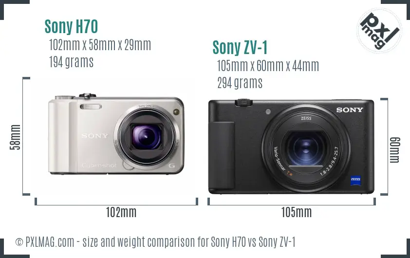 Sony H70 vs Sony ZV-1 size comparison
