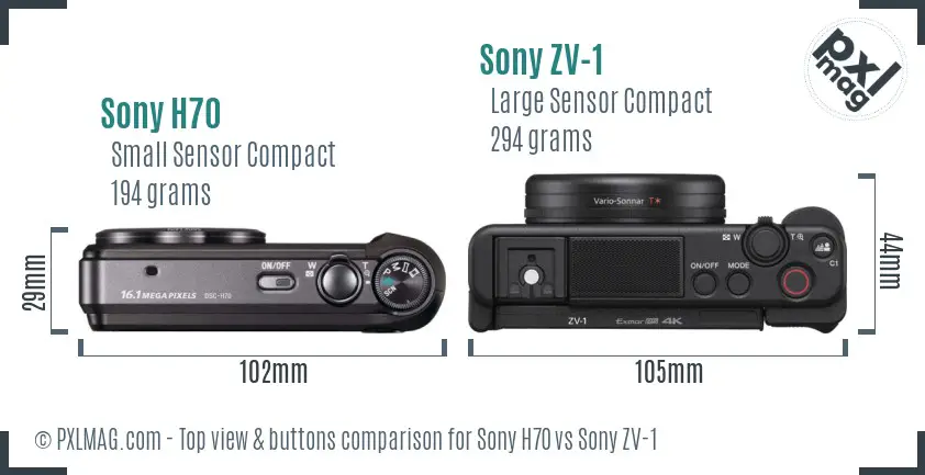 Sony H70 vs Sony ZV-1 top view buttons comparison
