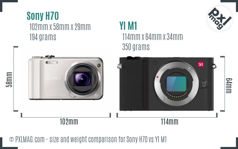 Sony H70 vs YI M1 size comparison