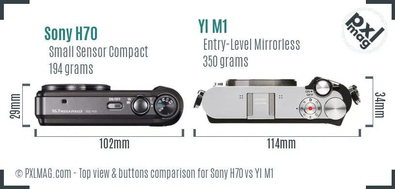Sony H70 vs YI M1 top view buttons comparison