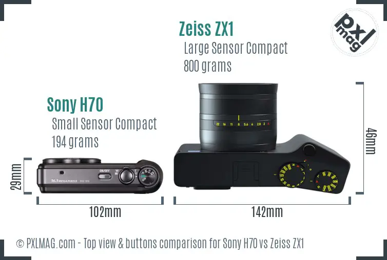 Sony H70 vs Zeiss ZX1 top view buttons comparison
