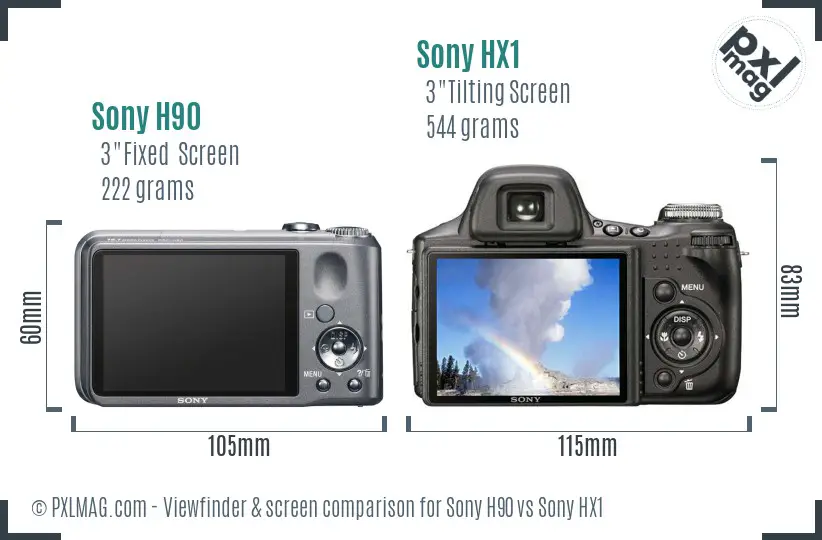 Sony H90 vs Sony HX1 Screen and Viewfinder comparison