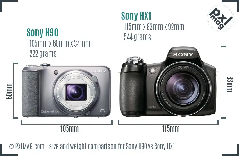 Sony H90 vs Sony HX1 size comparison