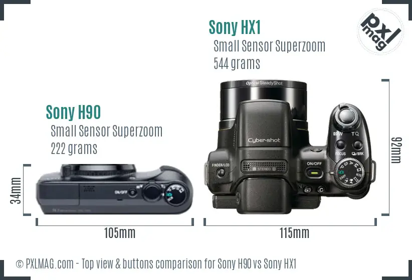 Sony H90 vs Sony HX1 top view buttons comparison