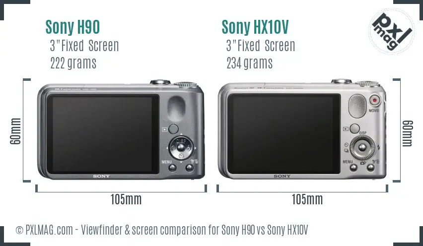 Sony H90 vs Sony HX10V Screen and Viewfinder comparison