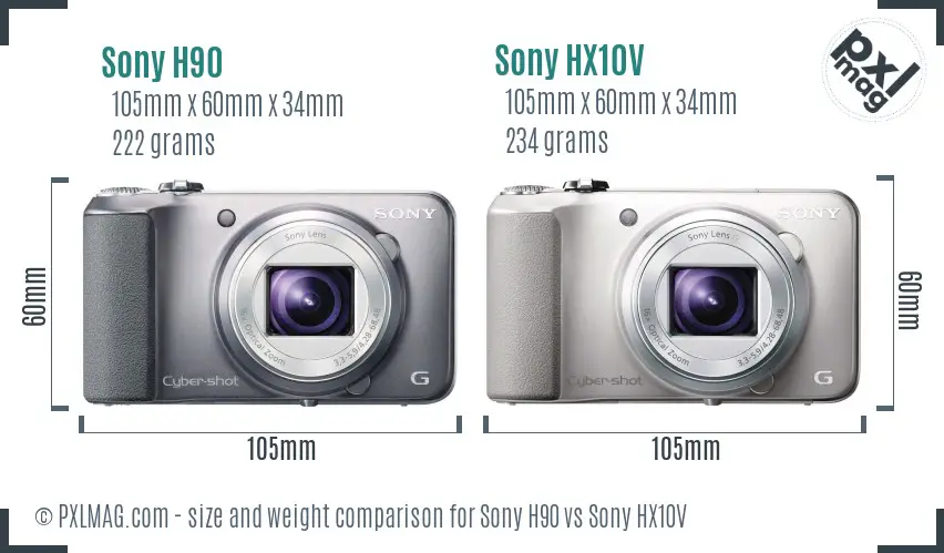 Sony H90 vs Sony HX10V size comparison