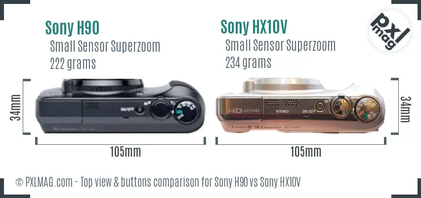 Sony H90 vs Sony HX10V top view buttons comparison