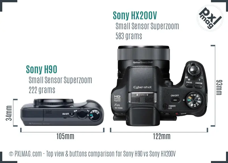 Sony H90 vs Sony HX200V top view buttons comparison