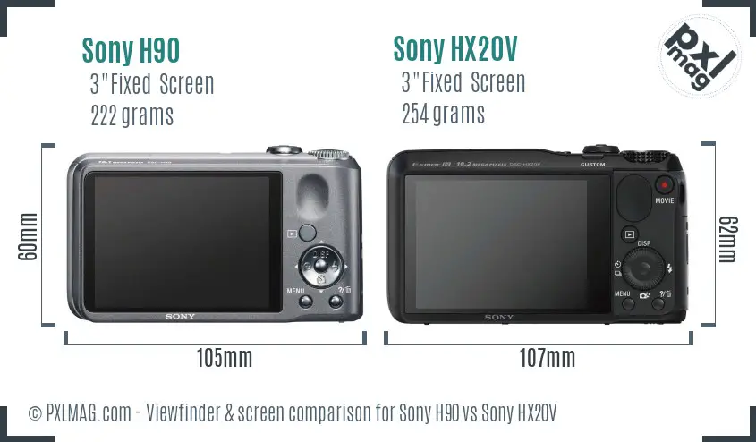 Sony H90 vs Sony HX20V Screen and Viewfinder comparison