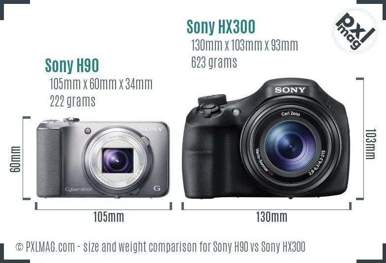 Sony H90 vs Sony HX300 size comparison