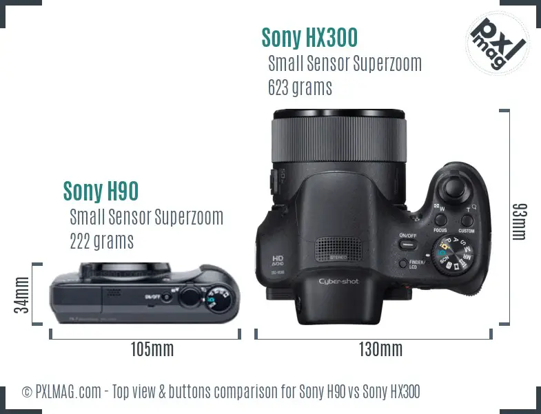 Sony H90 vs Sony HX300 top view buttons comparison