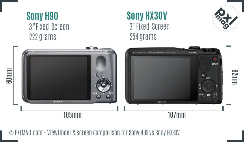 Sony H90 vs Sony HX30V Screen and Viewfinder comparison