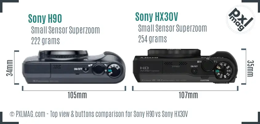 Sony H90 vs Sony HX30V top view buttons comparison