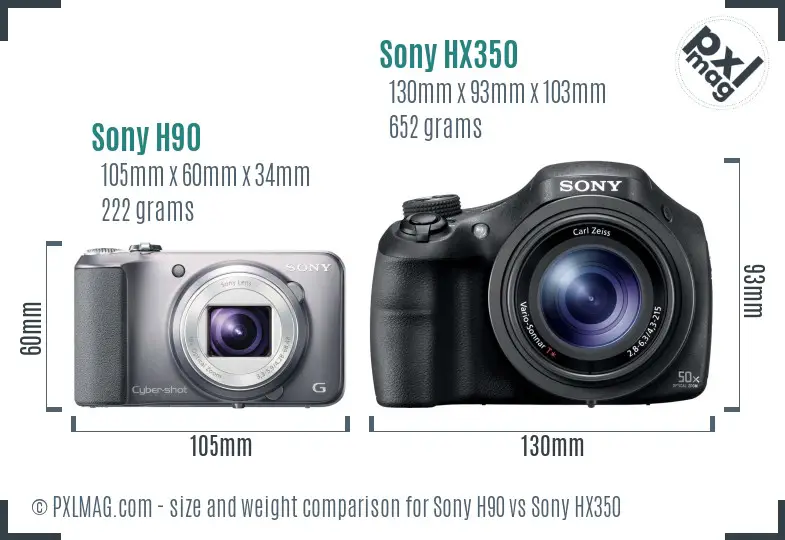 Sony H90 vs Sony HX350 size comparison