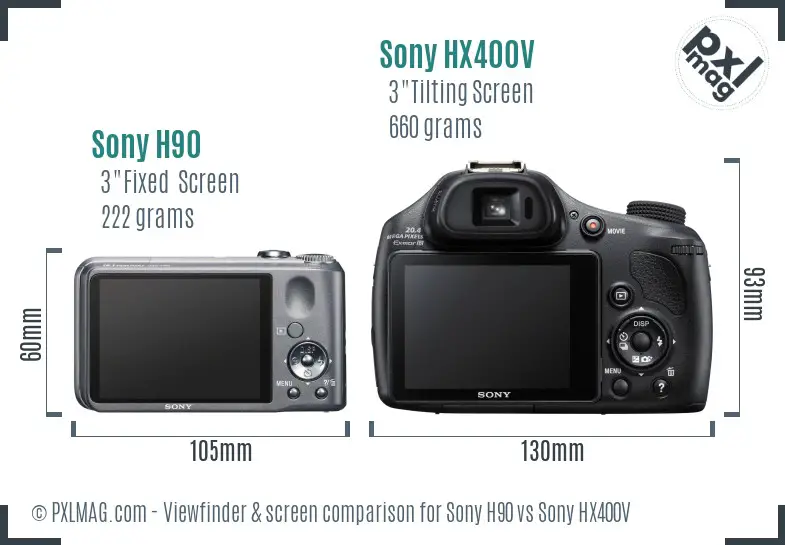 Sony H90 vs Sony HX400V Screen and Viewfinder comparison