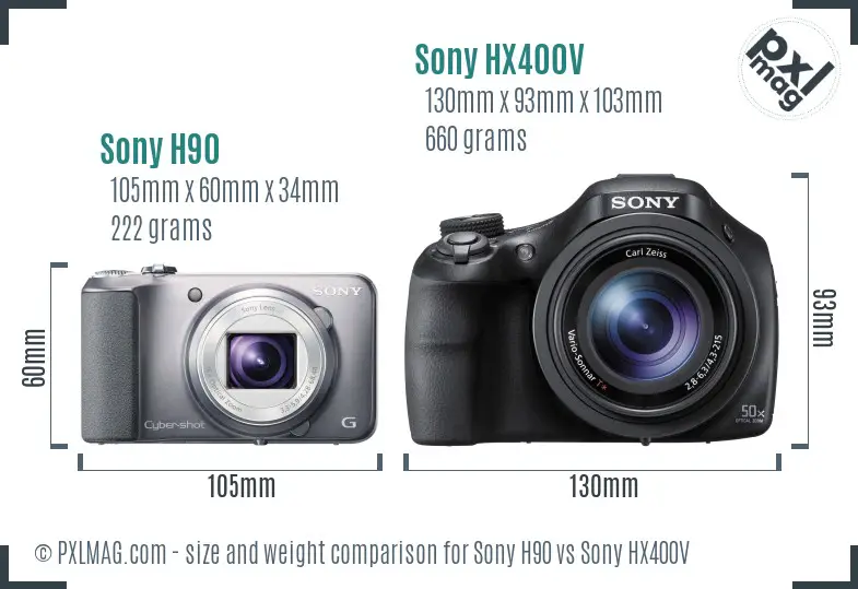 Sony H90 vs Sony HX400V size comparison