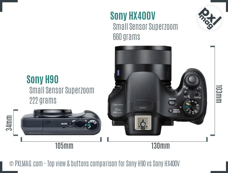 Sony H90 vs Sony HX400V top view buttons comparison
