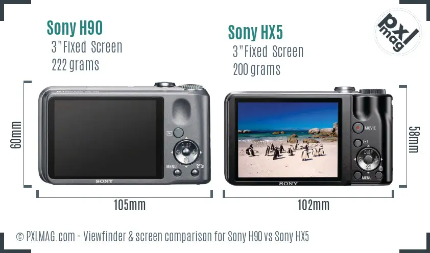 Sony H90 vs Sony HX5 Screen and Viewfinder comparison