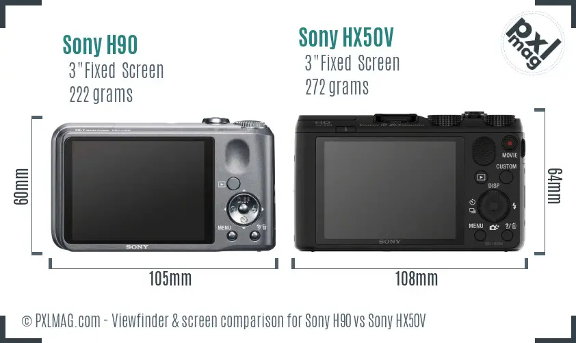 Sony H90 vs Sony HX50V Screen and Viewfinder comparison