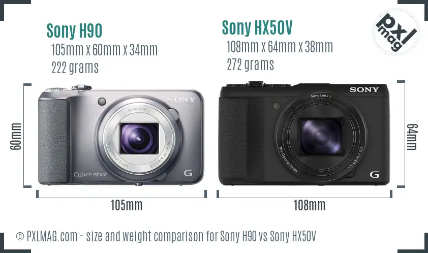 Sony H90 vs Sony HX50V size comparison